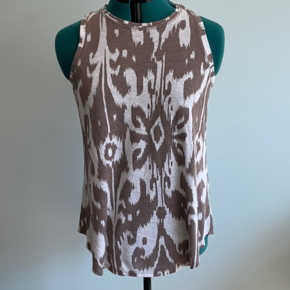 Athleta Brown and White Graphic Sleeveless Racer-Back Tank Top